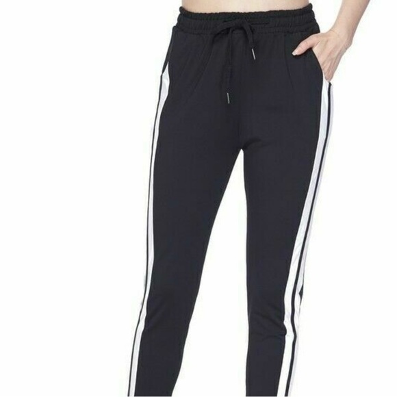 Athleta black drawstring XS stripe metro track elastic waist athletic joggers - Picture 1 of 12